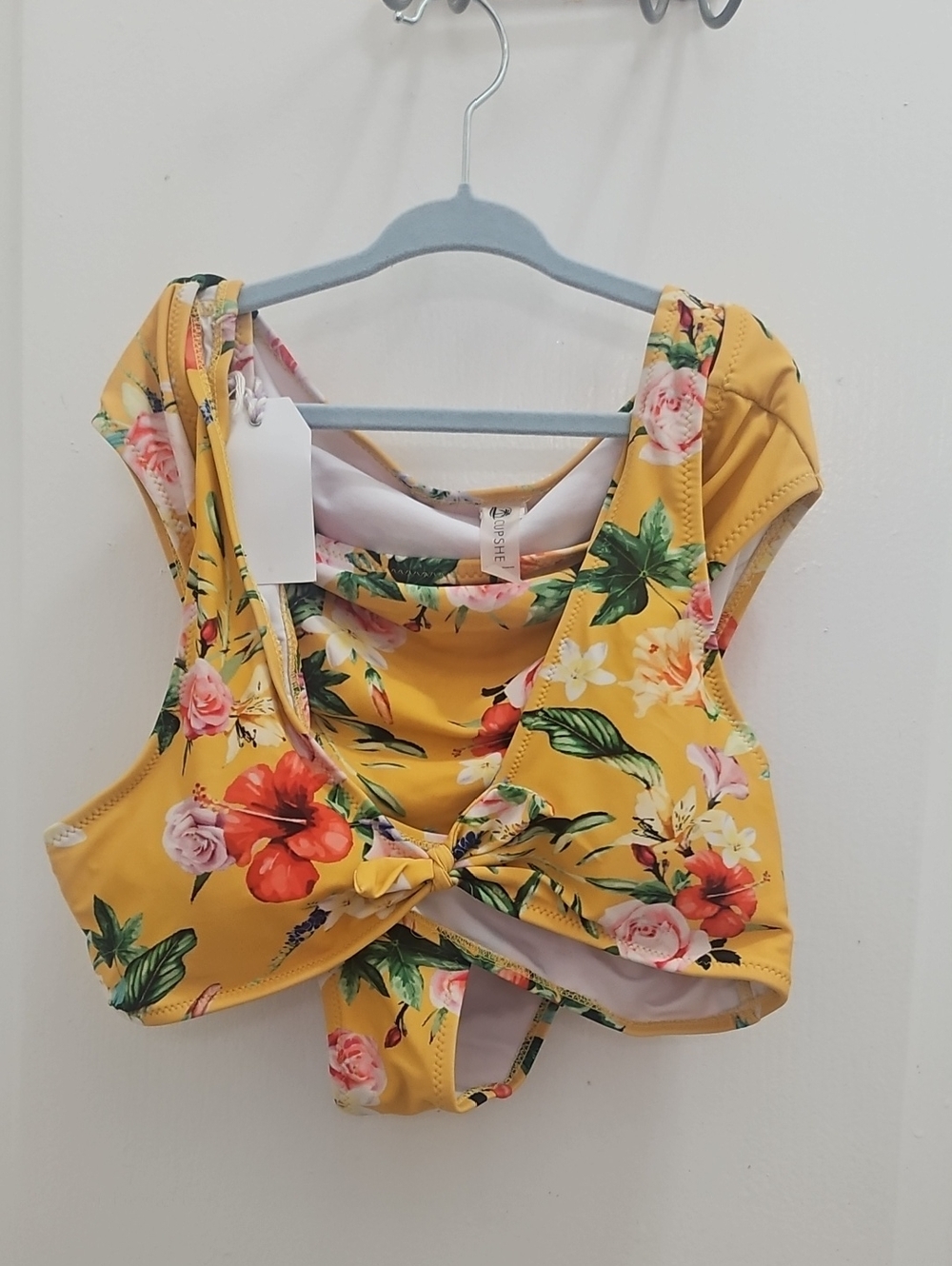 Floral Tie-Front Yellow Women's Bikini